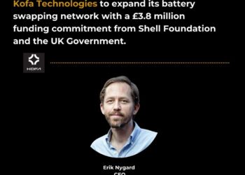 Kofa Technologies to expand its battery swapping network with a £3.8 million funding commitment from Shell Foundation and the UK Government.