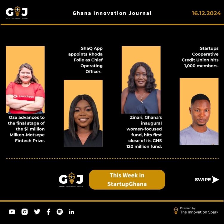This Week in StartupGhana #29 | Zinari Women’s Enterprise Fund hits first close | Oze advances to the $1M Milken-Motsepe Fintech Prize | ShaQ App gets new COO
